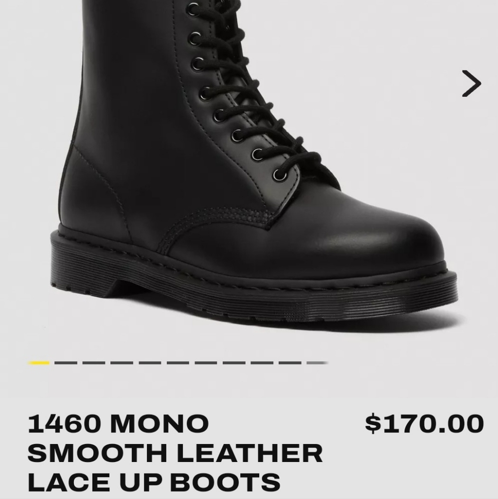 NWOT 1460 Dr. Martens Mono Smooth Leather Black Lace Up Boots, Mens 8; Ladies 9